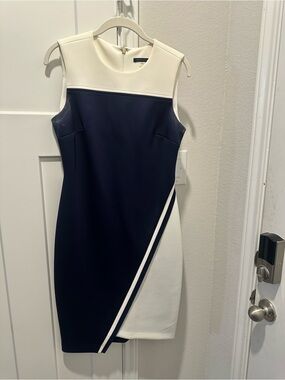 Tommy Hilfiger Navy and White Sleeveless Colorblock Mini Dress